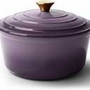 Vintage Style 4.5 Quart Dutch Oven Pot with Lid, Non Stick Enameled Cast Iron Dutch Oven for Bread Baking, Heavy-Duty, Oven Safe Ceramic Cookware Up to 500F for Baking, Braising, Stews, Roasting, Purple