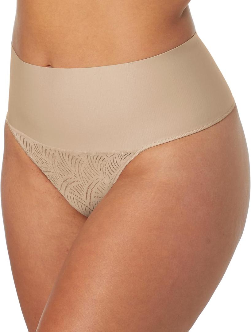 Maidenform womens Tame Your Tummy Lace Thong Panties, Firm Control Shapewear Thong, Cool Comfort (Beige, XXL)