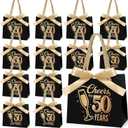 Clysee 25 Pcs Cheers to 50 Mini Birthday Gift Bags with Handles Party Favor Bags Bulk for Birthday Wedding Anniversary Supplies Decorations, 5.51 x 2.36 x 4.72 Inches (Black and Gold)