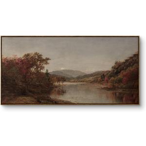 InSimSea Extra Large Framed Vintage Wall Art, Living Room Country Farmhouse Decor, Fall Nature Landscape Paintings, Canvas Prints, Retro Scenery Long Picture for Bedroom Above of Bed,24x48inch, River Mountain, 48"L x 24"W