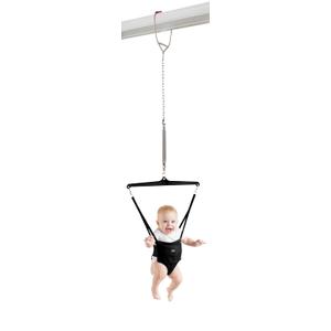 Jolly Jumper Iconic (Black), Doorway Baby Jumper, Indoor Exercise Saddle Seat, Adjustable Height, for Infants up to 28lbs, No Stand Required