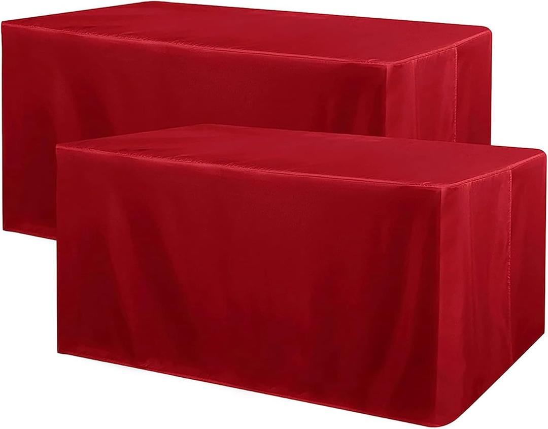 Fitted Tablecloth for 72" x 30" Rectangle Tables - Water Resistant Washable Rectangle Table Covers for Wedding, Banquet and Trade Shows, 2 Pack, 6FT, Red