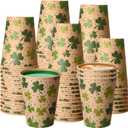 2 x Jingmore 50 Pcs Kraft Paper St. Patrick's Day Shamrock Coffee Cups, 12oz Disposable Irish Green Clover Disposable Beverage Cups for St. Patricks Day, Irish Party, Holiday, Office