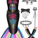 Liitrsh 6 Pcs Halloween Skeleton Costume Fishtail Mermaid Dress with Accessories for Halloween Cosplay(10,Colored)