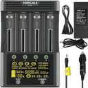 18650 Battery Charger, MIEKLALE 4-Bay 3A Fast Rechargeable Battery Charger with Smart LCD Display,Discharge & Testing Functions for Rechargeable Batteries Li-ion 16340 18650 26650 10440 14500