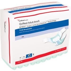 Cardinal Health Quilted Adult Briefs, Wings Super with BreatheEasy Technology, Maximum Absorbency, XX-Large - Case of 48