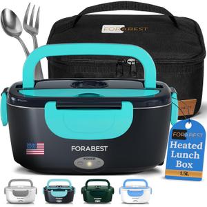 FORABEST Electric Lunch Box for Adults  80W Fast-Heated Lunch Box, 1.5L Stainless Steel Portable Food Warmer, 12/24V for Car/Truck & 110/220V for Office/Travel  Lonchera Elctrica Porttil (Neon Blue)