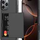 Qinmay Compatible with iPhone 16 Pro Case with Card Holder, Dual Layer Shockproof,Heavy Duty Protective Hidden Slot Slim Wallet Phone CoverBlack