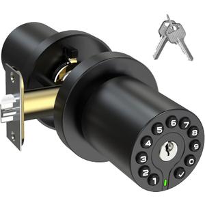 Keypad Door Knob with Key,Keyless Entry Door Lock, Code Locks Door Knob, Auto Lock,50 User Code,Easy to Install,for Home,Office,Hotel,Bedroom,Garage,No Deadbolt, Matte Black Finish
