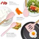 Silicone Kitchen Utensils Set - 446F Heat Resistant Cooking Utensil Sets, Spatula,Turner,Tongs,Spoon,Brush,Whisk, Wooden Handle Silicone Kitchen Gadgets Tools for Non-Stick Cookware BPA Free (Pink), Large