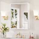Keonjinn White Medicine Cabinet Mirror 20" x 26", Assembly Needed, Bathroom Medicine Cabinet with Mirror, Beveled Framed, Surface Wall-Mounted or Recessed, Shelves Adjustable