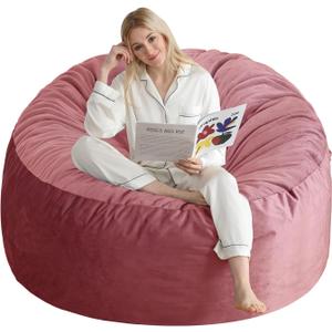 3 Ft Bean Bag Chair, Memory Foam Bean Bag Chairs for Adults with Filling, Round Bean Bag Sofa with Filler Included, Beanbags with Soft Dutch Velvet Fabric,3 Foot,Pink
