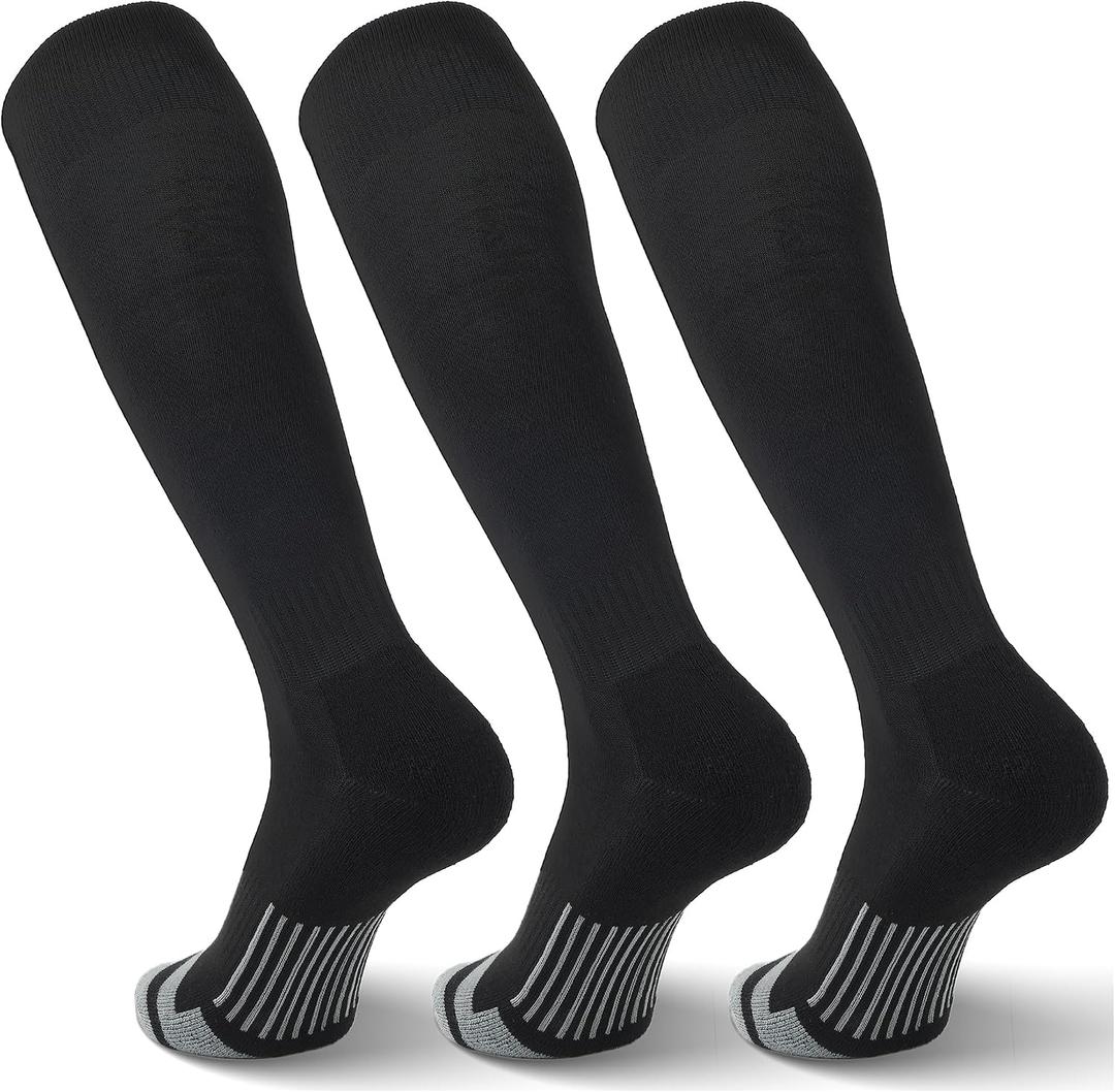 3 Pack Soccer Socks Softball Baseball Football Socks for Youth Men and Women, Large