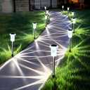 Solar Pathway Lights 10 Pack Solar Lights Outdoor Waterproof 6000K Cold White Yard Lighting, LED Stainless Steel Stake for Garden Outside Landscape Lawn Driveway Walkway Path