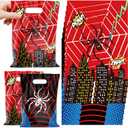 Caoekego 50Pcs Spider Goodie Bags Hero Action Sign Treat Candy Plastic Bags for Superhero Theme Party Supplies Spider Movie Fans Birthday Party Decorations