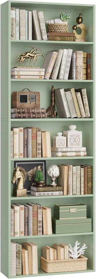 FACBOTALL 82" Tall Bookshelf, 7-Tier Open Shelves Bookcase, Freestanding Display Storage Shelves, Tall Bookcase Home Decor Furniture for Home Office, Living Room, Bedroom, Green, Large