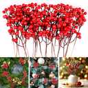 24 Pack 7.6 Inch Red Berry Stems, Holly Berry Stems, Artificial Red Berry Picks, Red Berries Christmas Decor Branches Ornaments for Christmas Tree, Wreath, Crafts, Winter, Xmas