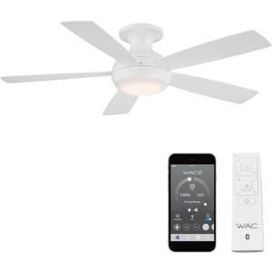 WAC Smart Fans Odyssey Indoor and Outdoor 5-Blade Flush Mount Smart Home Ceiling Fan 52in Matte White with 3000K LED Light Kit and Remote Control works with Alexa and iOS or Android App, Matte White