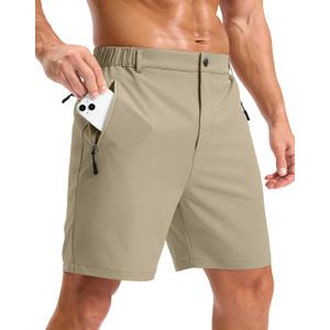 Pudolla Mens Hiking Shorts 5"/ 7"/ 9" Lightweight Quick Dry Casual Golf Shorts for Men Work Fishing with 3 Zipper Pockets(Light Khaki 7 Inseam-XL)