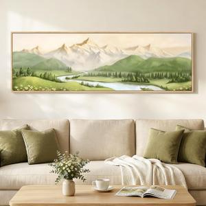 Framed Green Abstract Landscape Wall Art Decor for Living Room, 24x24 In, 60"L x 20"W