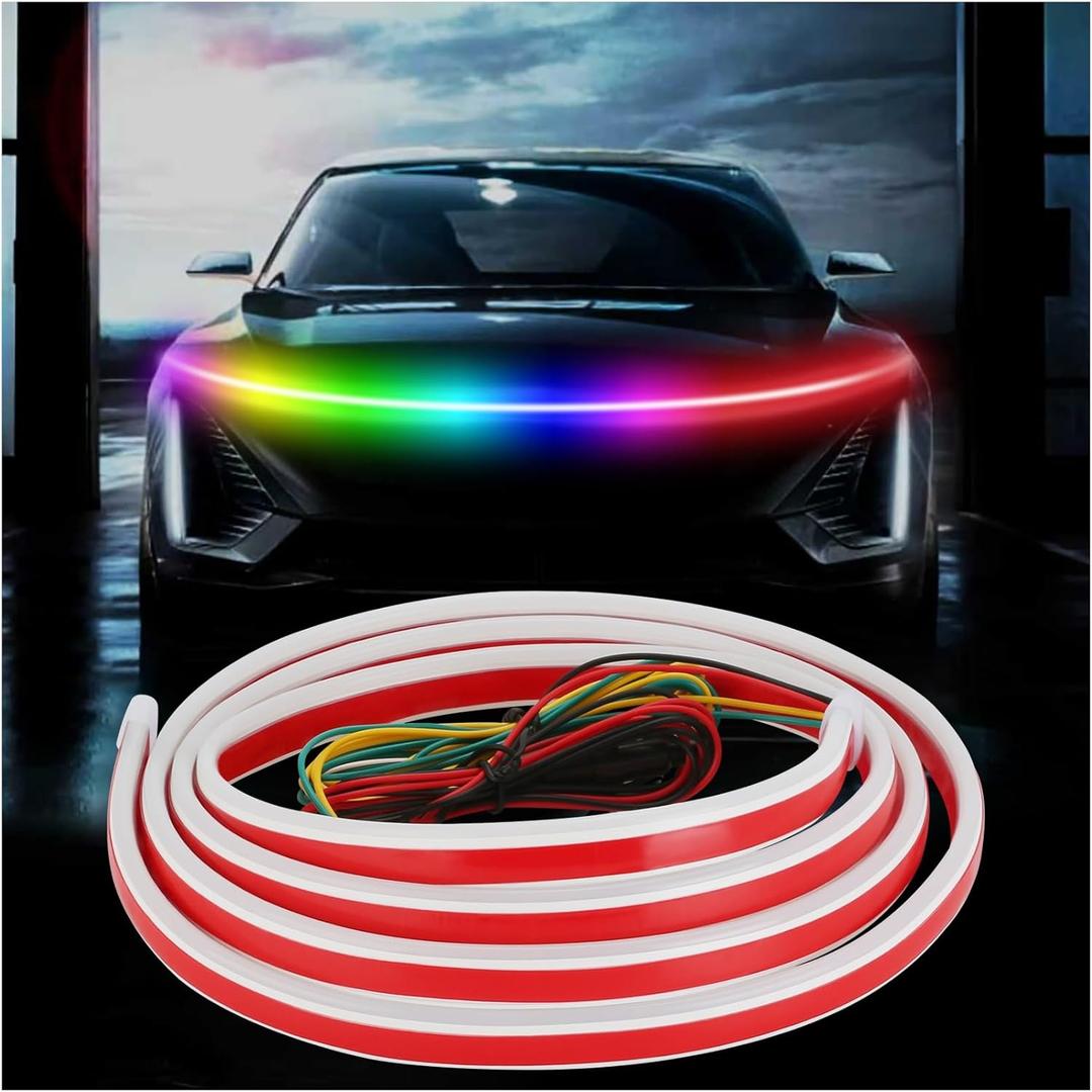 Car LED Hood Light Strip, 70 Inch 12V RGB APP Control Flexible Waterproof Daytime Running Lights with Turn Signal, Universal Bonnet Gap Glow Decoration Accessories for Cars, SUVs, Trucks