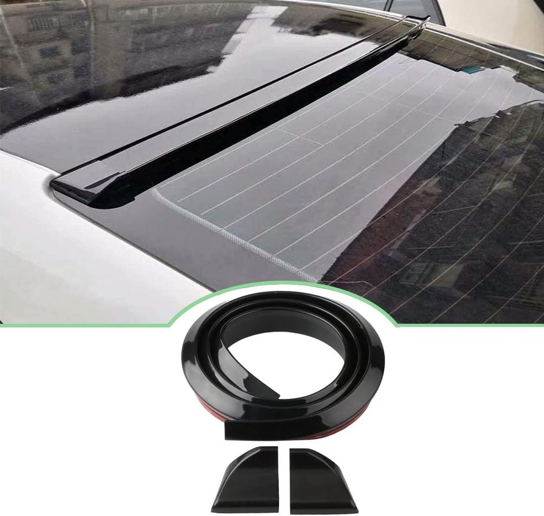 Ziciner Car Trunk Spoiler Lip Kit, 4.9 Ft Anti-Scratch Abrasion Auto Rear Wing Decor Strip, Carbon Fiber Pattern Rubber Spoiler Sticker, Universal Vehicle Exterior Accessory (Bright Black #1.38 in)