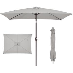 JEAREY 6.5x10 ft Rectangular Patio Umbrellas Rectangle Outdoor Umbrella with Push Button Tilt and Crank, Market Table Umbrella 6 Sturdy Ribs UV Protection for Poolside Garden Backyard Deck, Foggy Gray
