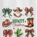 2 x Western Christmas Decor Kitchen Towels, Cowboy Christmas Decor Hand Towels for Bathroom, Coquette Red Green Bow Christmas Dish Towels for Kitchen, Western Christmas Bathroom Kitchen Decor, 16x24 Inch (Sdfg15--13)