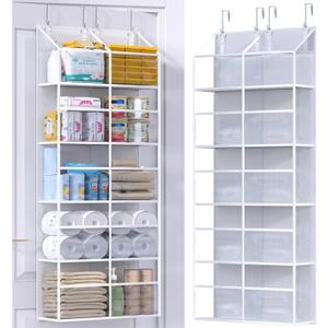 Clear Over The Door Organizer 5 Shelf, Door Hanging Organizer with 10 Large Capacity Pockets, Behind The Door Storage for Pantry Dorm Room Bedroom Closet Nursery and Sundries, White