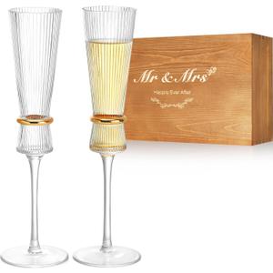 Wedding Champagne Flutes set of 2, Crystal Champagne Flutes for Mr and Mrs, Bridal Shower Housewarming Gifts, Wedding Engagement Gifts Bride and Groom