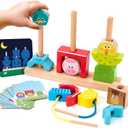 hahaland Montessori Wooden Brain Building Block for Toddler 1-3 Stacking Toy Day & Night Puzzle Game with 24 Challenges Toddler Lacing Stringing Beads for Ages 1 2 3 Preschool Learning Activities