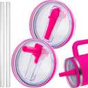Replacement Lid for Stanley 40 oz and 64 oz Tumbler.Leak proof Flip Straw Lid Fit Stanley Cup Quencher H2.0 40 oz/64 oz and Stanley ProTour 40oz/64oz Tumbler.(Fuchsia,2-Pack)