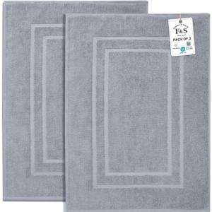 Feather & Stitch 2 Piece Towel Like Bath Mats (30x21 Inch) 100% Cotton Terry Bath Mats, Bathroom Shower Floor Mats [NOT A Bathroom Rug], Soft Absorbent Washable Mats (Grey)