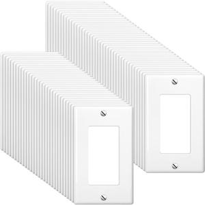 Maitys 50 Pack Decorator Light Switch Cover Plates and Outlet Covers Wall Plate 1 Gang Standard Size 4.50 x 2.76 In Electrical Receptacle Outlet Unbreakable Polycarbonate, Screws Included (White)