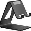 Cell Phone Stand for Desk, Desktop Phone Holder, Aluminum Mobile Phone Stand for iPhone 15 14 13 12 pro Mini 11 X Xr Xs max 8 7 6 6s Plus Samsung Galaxy S21 Ultra All Smart Phones, Black