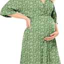 Nursing Dresses Breastfeeding Dress for Women - V Neck Maternity Nursing Dress Flowy Boho Floral Vacation Dress (Green, S)