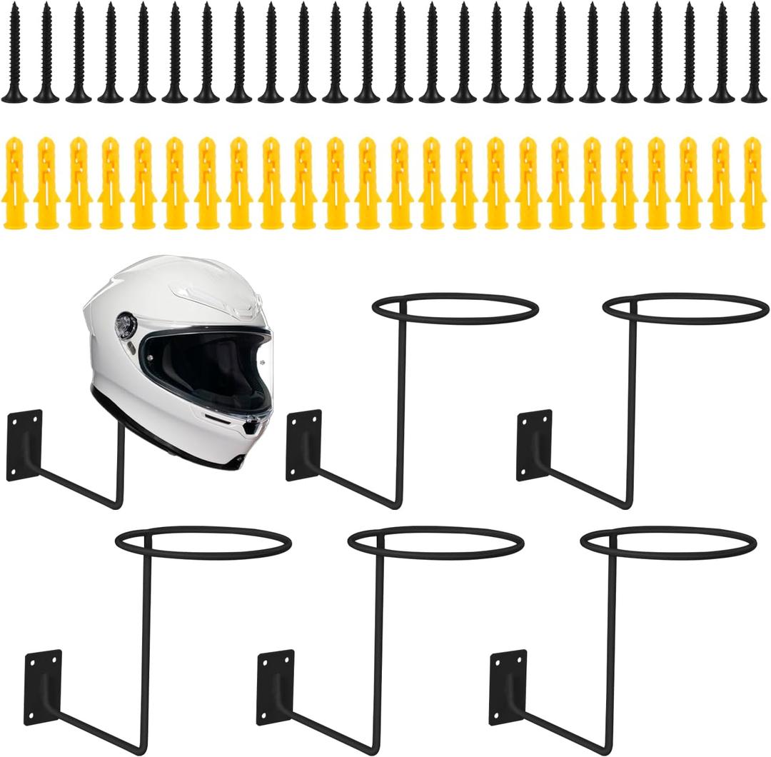 Helmet Holder 6 PCS Wall Mounted Metal Helmet Hanger, Multifunctional Ball Holder Rack for Jacket, Coats, Helmets, Hats, Wigs, Basketball, Volleyball, Football, Riding Jackets, Coats