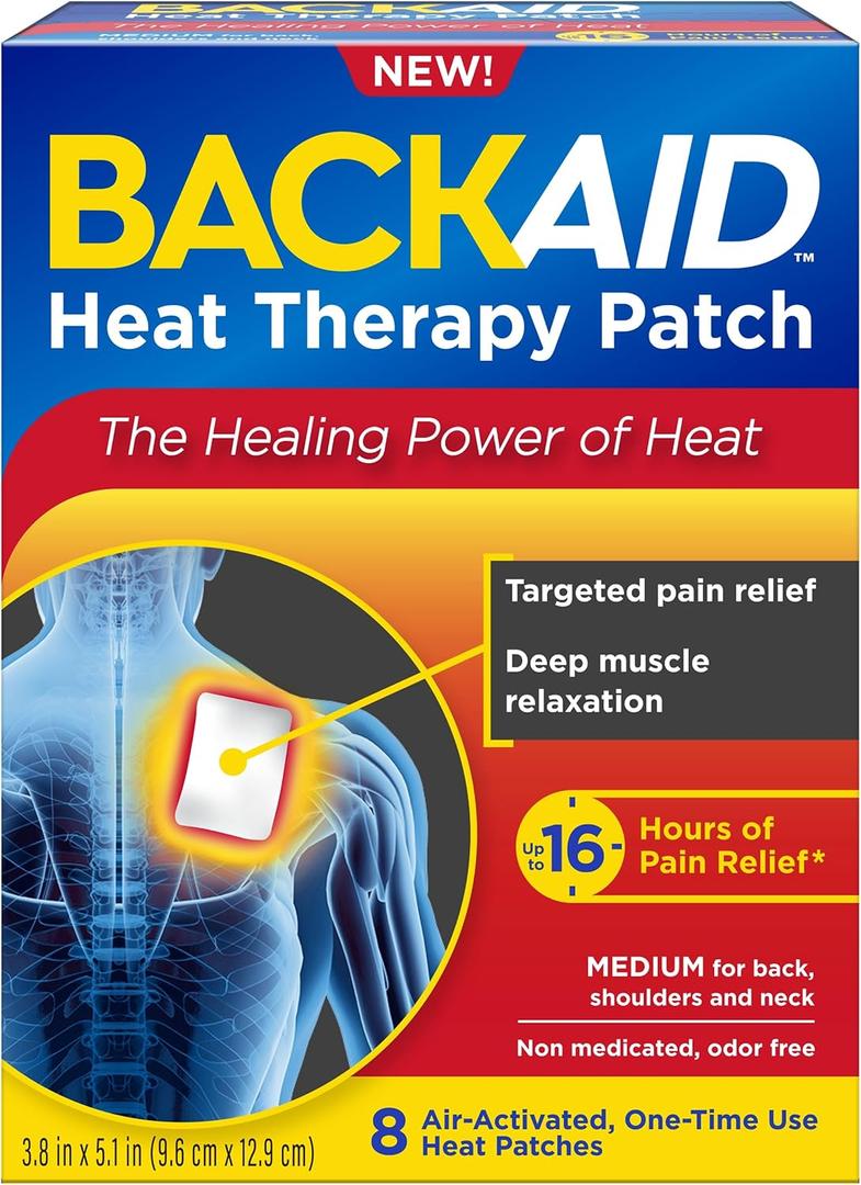 Backaid Heat Therapy Patch, Air-Activated Therapeutic Heat, Medium for Back, Shoulders, and Neck Pain Relief, 8 Count, Expiry: 2026-12-31