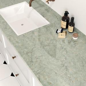 Green Marble Wallpaper Peel and Stick Cyan Marble Contact Paper for Kitchen Countertop Backsplash Self Adhesive Granite Wallpaper for Bathroom Vinyl Countertop Wrap Cabinets Table 24"x118"