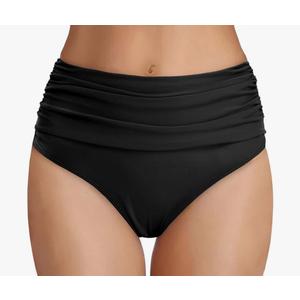 Tempt Me Women's High Waisted Bikini Bottom Tummy Control Ruched Bathing Suit Swim Bottom, Large, Black