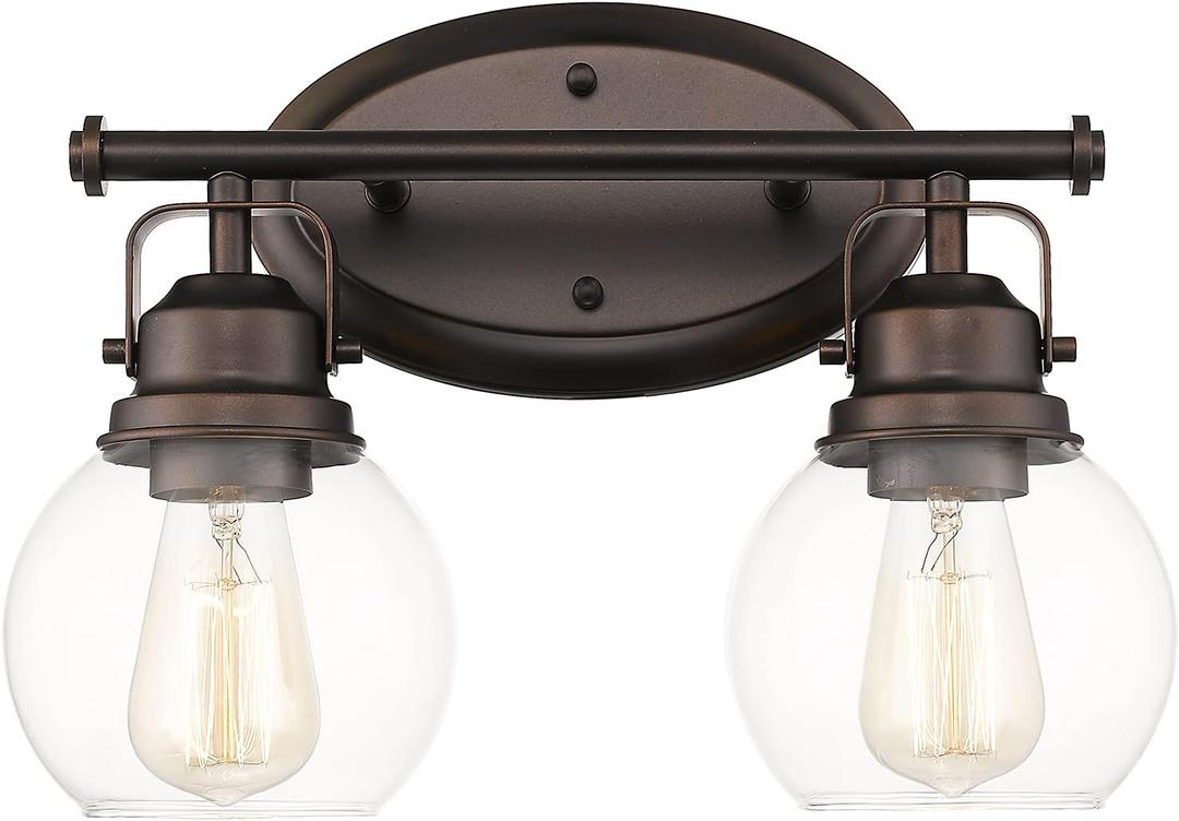 Farmhouse Vintage Bathroom Vanity Light, 2-Light Wall Mount Lighting Sconce Over Mirror, Oil Rubbed Bronze Finish and Clear Glass, AD-2147-2W