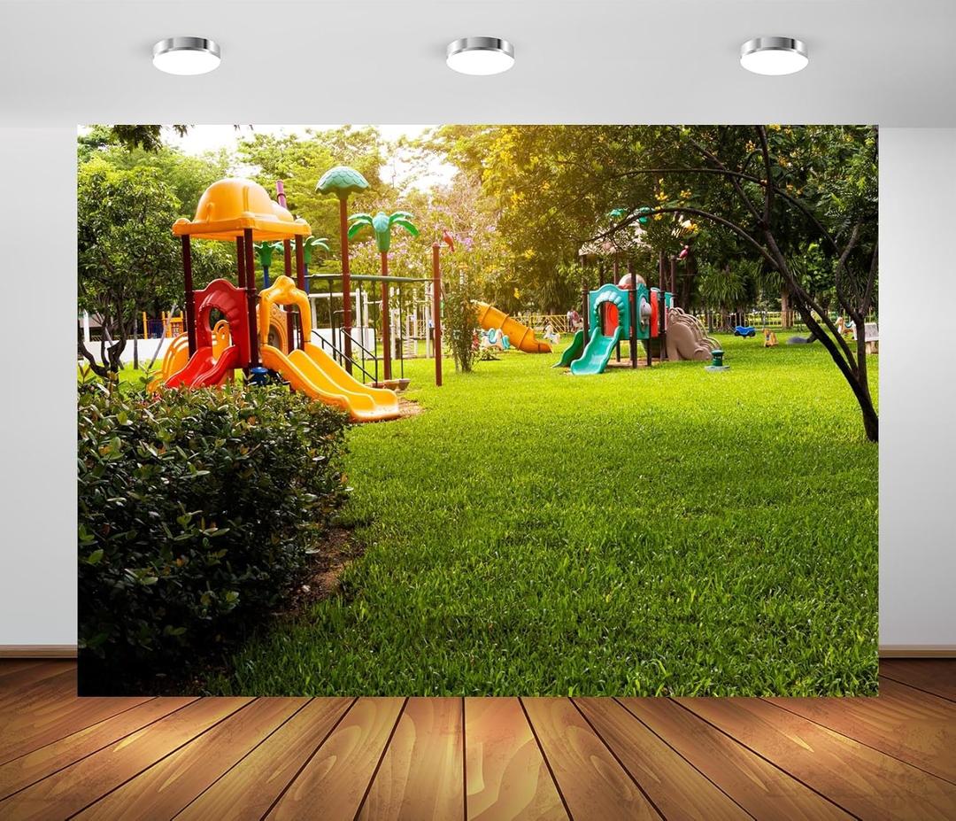 BELECO 10x8ft Fabric Children's Playground Backdrop Public Park Colorful Slide Background Kids Children Portrait Shoot Photo Props (CHA18751)