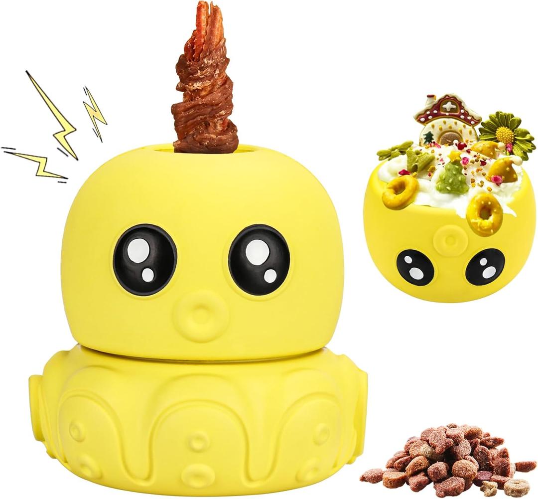 Interactive Dog Toys Bully Stick Holder,Treat-Dispensing & Squeaky Dog Chew Toys to Keep Them Busy Multifunctional Natural Rubber (Yellow)