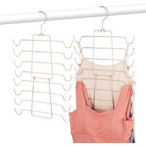 2 Pack Tank Top Hangers Space Saving, Bra Hangers for Closet Organizer, 360 Rotating Metal Bra Organizer with 16 Hooks, Hanging Sport Bras Holder & Storage, Hangers for Tank Top, Rose Gold
