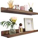 Floating Shelves for Wall 24 inch, Waterproof, Wall Storage Shelves with Lip, Display Picture Ledge Shelf for Photo Frame, Natural Wood Hanging Book Shelves (American Walnut, Set 2) (24in set 2)