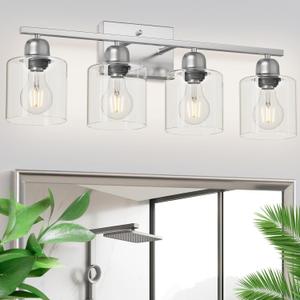 Modern Brushed Nickel 4 Light Bathroom Light Fixtures, 24 inch Vanity Lights for Bathroom with Clear Glass, Vanity Lights for Mirror Kitchen Living Room Hallway Cabinet Porch