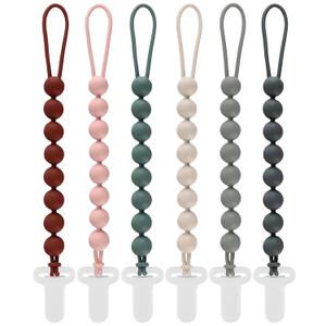 6-Pack Silicone Pacifier Clips for Babies, Safe Teething Beads, Rust-Free Holders, Baby Boy and Girl Essentials, Newborn Must-Have Accessories, BPA-Free