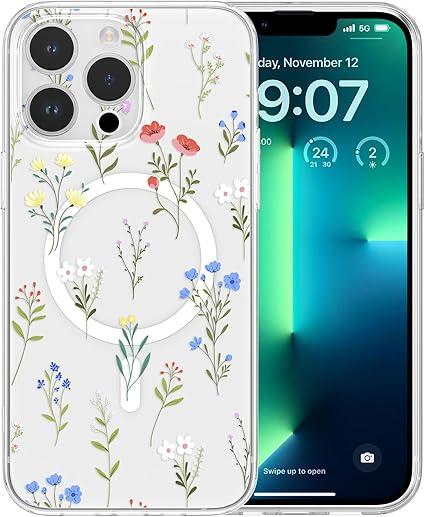 Compatible for iPhone 15 Pro Max Clear Case,Flower Plants Design for Women Girls,Soft TPU Four Corner Reinforced Protective Cover,Bumper Shockproof Full Body Protection for iPhone 15 Pro Max 6.7"