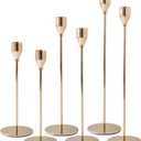 6Pcs French Honey Gold Candlestick Holders, Tall Taper Candelabra Stands fits 3/4 inch Thick Pillar Candle Stick, Elegant Decor Set for Table Centerpiece, Floor, Fireplace as Date, Festival, Fitting.