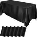 MCEAST 6 Packs Satin Tablecloth 102 x 58 Inches Rectangular Table Overlay Cover Bright Silk Tablecloth Smooth Fabric Table Decor for Wedding Banquet Decoration (Black)